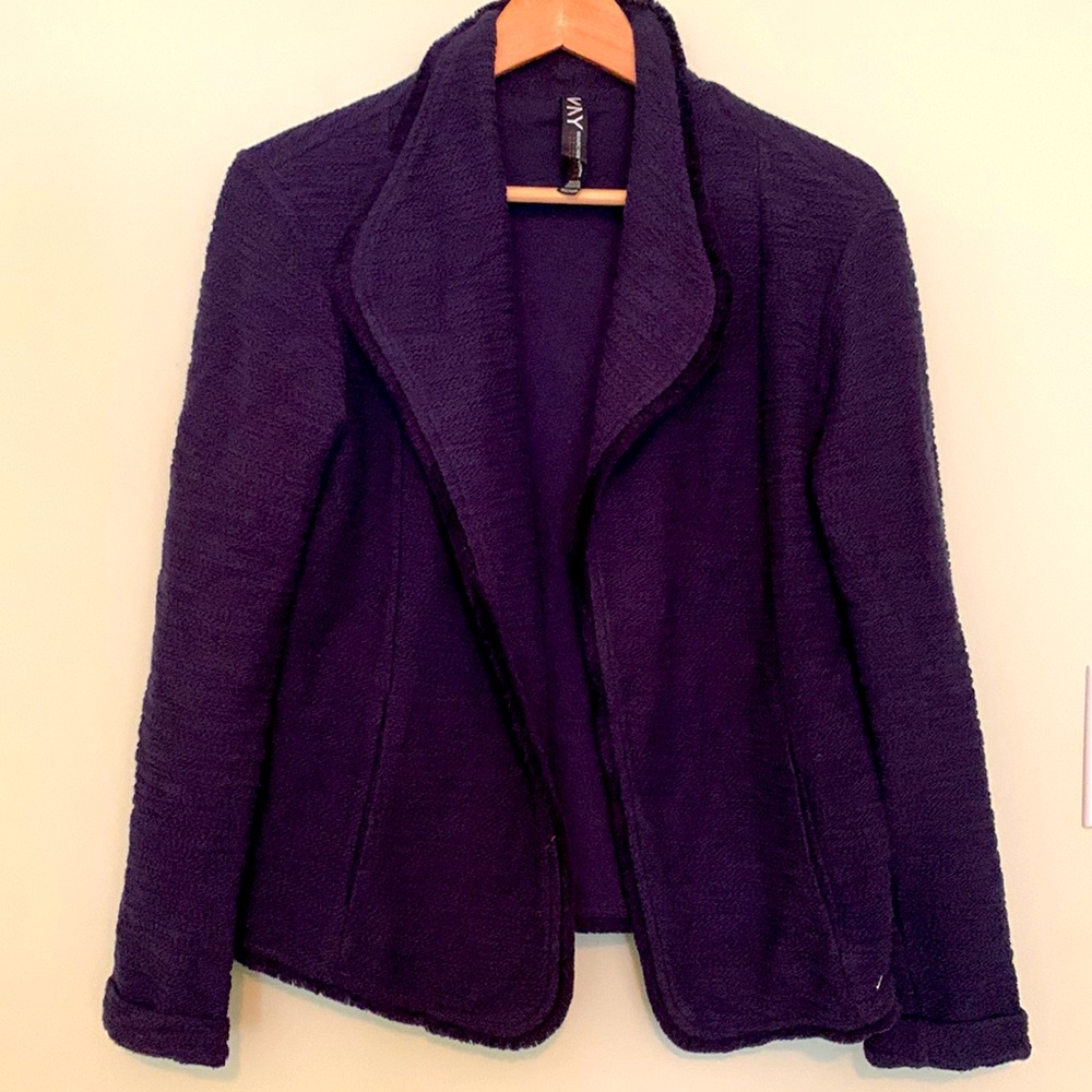 Marc New York navy open front jacket with cute fringe collar